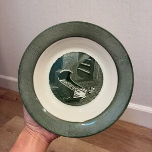 Vintage Royal China Colonial Homestead Green Soup Bowl Underglaze USA  W 8 3/8”